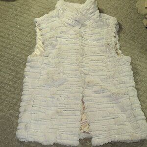 STUNNING! Milly Women's Size M Cream Faux Fur Silver Sequin Vest